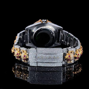 Montre Crâne en Moissanite Diamant, Bijou Antique de Luxe Hip Hop, Mouvement Automatique, Acier Inoxydable, Verre, Unisexe, Deux Tons - Product Image 5