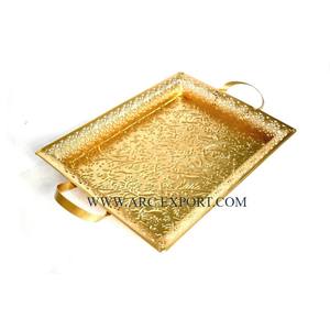 Martelé Miroir Poli Métal Acier Chocolat Plateau De Service et Plateaux Agate Conception Poignées En Gros Plateaux De Différentes Tailles - Product Image 5