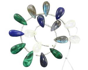 Joyería India hecha a mano, cuentas naturales de múltiples piedras preciosas de 16 piezas, piedra Briolette con forma de pera suave para diseños únicos - Product Image 1