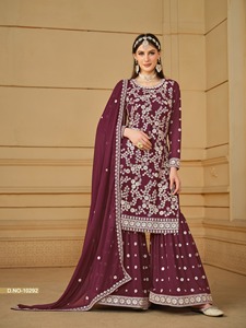 Traje Georgette Sharara de alta calidad para mujer, bellamente bordado para fiestas, ropa India Pakistaní para el Festival Eid - Product Image 4