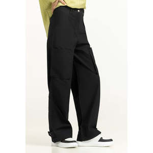 กางเกงคาร์โก้ผ้าแคนวาสทรงตรงเอวสูงสำหรับผู้หญิง รุ่น WM-NDJ-SS25-004 สไตล์ฮิปฮอปและทรงปาลาซโซ่ สีพื้น แฟชั่นทันสมัย - Product Image 4