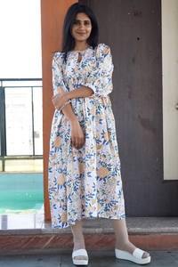 Robe maxi imprimée à la main pour l'été, en coton floral, faite à la main, durable pour l'automne - Product Image 6