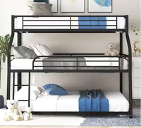 Lit superposé triple moderne en métal, robuste, avec échelle et barrières de sécurité, noir, pour appartement et chambre à coucher, sans sommier.