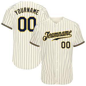 Meilleures ventes Vêtements d'équipe personnalisés Maillot de baseball authentique à fines rayures bleu marine-or - Product Image 1