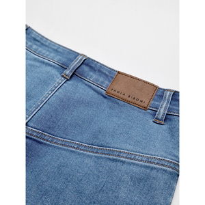 Jupe longue en jean délavé Paola Riboni avec fente avant, taille haute, coupe trapèze, pour femme, été, automne, hiver - Product Image 4