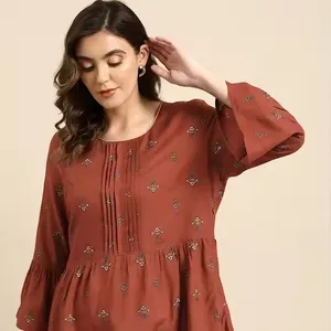 Ethnic Motifs Printed Short Kurti Top Western for Ladies Girls Embroidery work Printed Latest Pattern Tunic Tops Export Quality