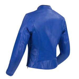 Veste matelassée rouge en cuir véritable pour femmes Veste de moto en cuir protégé blindé CE pour hommes - Product Image 4