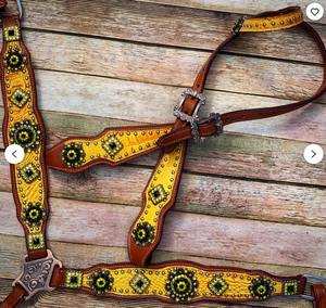 Kaamkaaj Genuine Leather Western Saddle Tack Set Turquoise Rhinestones Lightweight Buckle Closure Headstall Breast <b>Collar</b> - Product Image 1