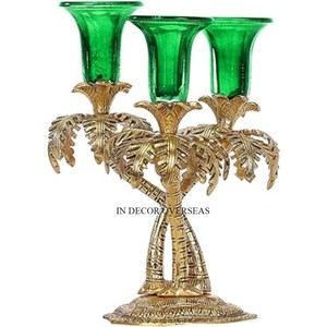 Venta al por mayor a granel de alta calidad chapado en oro de primera calidad de Metal palmera diseñador MESA CENTRO DE MESA decoración portavelas - Product Image 5