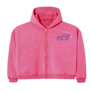 Sweats Capuche Custom Print 100% Cotton Heavyweight Fleece Hoodie Boxy Pink Snow Wash Vintage Zip Unisex <b>Y2K</b> <b>Streetwear</b> - Product Image 1