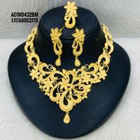 Parure de bijoux de mariée éthiopienne de luxe en laiton plaqué or 24 carats pour femme, avec collier chaîne maille forçat, boucles d'oreilles et bague