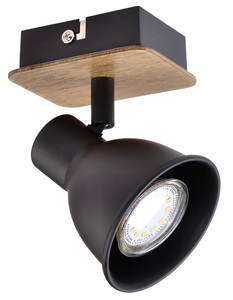 Miko series <b>spotlight</b>, black and wood, GU10 (Jueric 10267) - Product Image 1