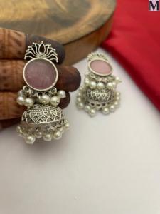 Brass Oxidised Jhumkas Earrings for Women Ethnic Contemporary Design Lightweight <b>Skin</b> Friendly Festive Wedding Daily Wear - Product Image 3