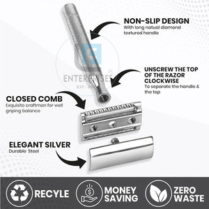 Vente en gros de rasoirs de sécurité réutilisables en acier inoxydable de haute qualité, marque privée, vente directe d'usine - Product Image 2