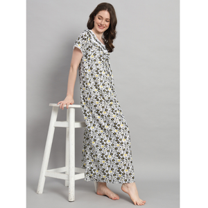 Camisón Victoriano de Encaje 100% Algodón para Mujer, Mangas Largas, Largo Completo, Tela Transpirable, Cuello con Estampado Floral, Verano - Product Image 1