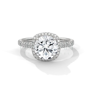 Vente chaude ronde coupe Leb Grown diamant Halo bague de fiançailles avec argent Sterling 925 conception personnalisée bijoux d'élégance classique - Product Image 2