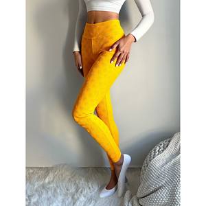 High Waist Yellow Yoga <b>Leggings</b> For Women, Seamless <b>Textured</b> Spandex Full Length Stretchy Fitness Pants, Solid Color Elastic Wai - Product Image 5