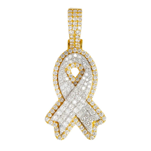 Colgante de lazo de concienciación sobre el cáncer de mama chapado en oro de 14K y rodio sobre plata 925, personalizable, estilo Hip Hop, con moissanita y diseño de VIH - Product Image 1