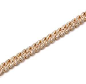 Pulsera Cubana de Oro Amarillo de 10 mm con Incrustaciones de Moissanita VVS, Plata 925, Pulsera Cubana con Diamantes - Product Image 2