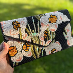 Bolso de mano con cuentas hecho a mano floral, bolso de mano con cuentas de narcisos, bolso de fiesta de noche con cuerda, regalo para ella, bolso de Boda nupcial - Product Image 1