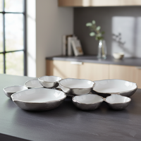 Ensemble de 9 bols de service en aluminium moulé, finition or émaillé blanc, écologique et luxueux, décoration dorée moderne, vaisselle de mariage