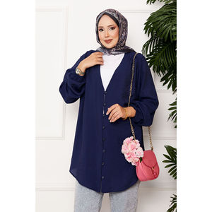 <span class=keywords><strong>Camicia</strong></span> <span class=keywords><strong>Kimono</strong></span> Blu Navy da <span class=keywords><strong>Donna</strong></span> con Colletto a Fiocco, Stile Vintage, Casual, in Lino e Popeline, Lunghezza Lunga per Primavera e Autunno, Taglia XL - Product Image 2