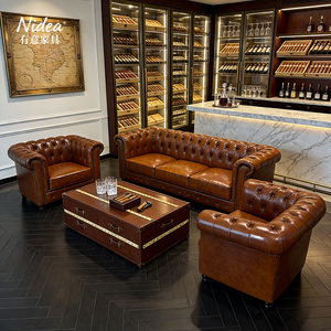 Ensemble de canapés Chesterfield classiques de luxe britanniques 1, 2 et 3 places, couleur personnalisable, en cuir véritable capitonné, pour villa et club - Product Image 1