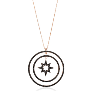 Étoile polaire avec cercle ouvert Design Zircon noir pierre forme pendentif à breloque turc fabriqué à la main 925 bijoux en argent Sterling - Product Image 1