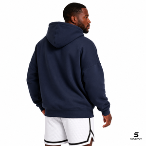 <b>Men's</b> <b>Navy</b> Blue Hooded Sweatshirt Cotton Fleece Regular Fit Front Logo Pocket Design Casual Winter Digital Printing Breathable - Product Image 4