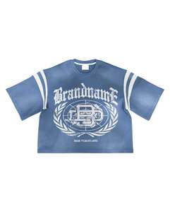 2025 diseño personalizado de gran tamaño ajustado Boxy Crop ajustado camisetas para hombres logotipo impreso diseño personalizado cuello redondo rayas hombro camisas - Product Image 6