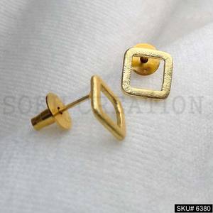 Pendientes de tuerca de forma cuadrada de hojalata chapados en oro SKU6380 - Product Image 2