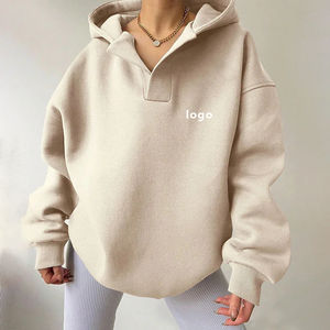 Sudadera con Capucha Extra Grande para Mujer, 400 GSM, Mangas Abullonadas, Color Sólido, Hombros Caídos, Cuello en V, Sudadera con Capucha de Alta Calidad - Product Image 1