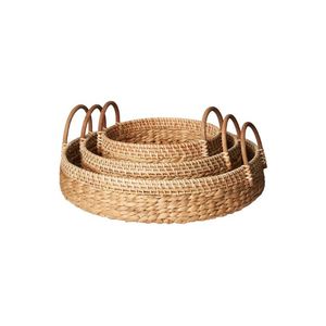 New Design Rattan Mix Water Hyacinth <b>Round</b> <b>Serving</b> <b>Tray</b> Set of 3 Size with Handle for Kitchen Ware Wholesaler From Vietnam - Product Image 1
