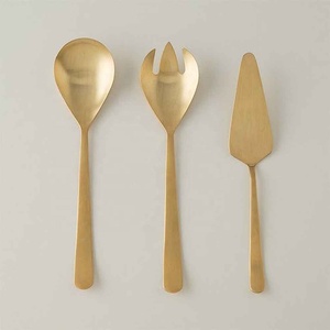 Set de service à salade doré personnalisable avec poignée en métal émaillé blanc Ustensiles de service à la sauce Serveurs à sel/sucre décoratifs - Product Image 2