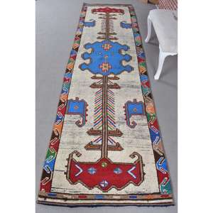 0.3x11.7 ft Vintage Rug, Turkish <b>Runner</b> Rug, <b>Red</b> Solid Wool Rug - Product Image 1