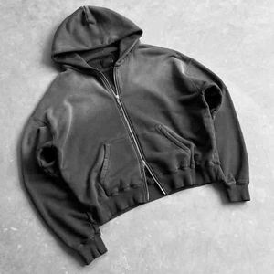 Sudadera con Capucha de Forro Polar Sólido para Invierno, Lavado Ácido, Impresión Digital Personalizada para Fabricantes, Estilo Vintage con Doble Cremallera para Hombre - Product Image 1