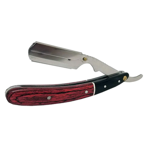Maquinilla de afeitar recta de barbero de madera roja cereza con soporte de acero inoxidable - Product Image 1