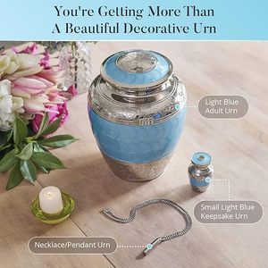 Urnes en métal modernes artisanales blanches pour les cendres humaines et les cercueils pour animaux de compagnie, forme ovale, durables et écologiques, marque Orrizen - Product Image 3