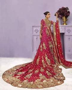 Elégante broderie lourde sur veste de mariée en soie 2024 et perles de verre cristal Trail Lehenga robe de mariée ornée de travail Dabka - Product Image 2