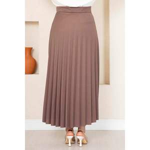 Dark Mink Pleated Hijab Skirt Elastic Waist Breathable Straight Midi Skirt Print Decoration XS Size Denim Knitted Fabric Natural - Product Image 4