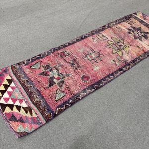 Turkish <b>Runner</b> Rug 2.6x8.7 ft, Vintage Herki <b>Red</b> Ombr Wool Rug - Product Image 2