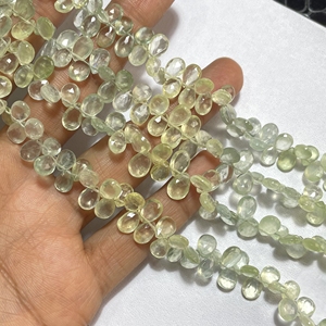 Cuentas de Briolette con forma de almendra, venta al por mayor, tienda de piedras preciosas, Prehnita facetada, pera, Color verde, cuentas de piedra calibradas - Product Image 2