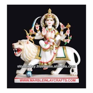 นั่งอยู่บนรูปปั้นหินอ่อนแม่ Durga สิงโต - Product Image 1