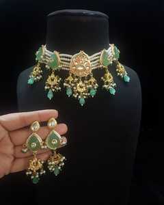 Indian Kundan Stone <b>Jewellery</b> <b>Set</b> Brass Choker Necklace Long Earrings Bridal Wedding Party Wear Gifts Weddings Special Occasions - Product Image 1