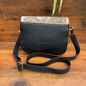 กระเป๋าพาดลำตัวหนังแบบตะวันตกสำหรับผู้หญิงกระเป๋าหนังวัวมีพู่ลายนูนลายดอกไม้ - Product Image 5