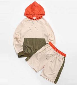 Verano 3 colores a juego ropa de hombre pista Jogging dos piezas Sudadera con capucha pantalones cortos conjuntos Casual transpirable bordado 100% algodón alto - Product Image 1