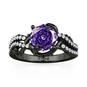 Jeulia <b>Black</b> Intertwined Purple Rose Cut Fine Engagement <b>Ring</b> - Product Image 3