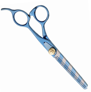 Ciseaux amincissants de coiffeur en acier allemand de couleur bleu clair avec repose-doigt fixe Ciseaux amincissants de coiffeur à bord tranchant - Product Image 3