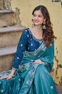 ชุดส่าหรีผ้าไหมโฮแท้สไตล์อินเดีย พร้อมงานปักดิ้นและเลื่อมอย่างประณีต พร้อมเสื้อไหมโมโนแท้ลายลาตาคัน - Product Image 2