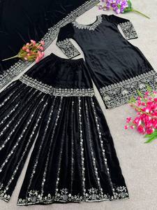 Nouvelle collection de vêtements de fête indiens et pakistanais de créateur Haut brodé élégant-Ensemble Sharara et Dupatta - Product Image 4